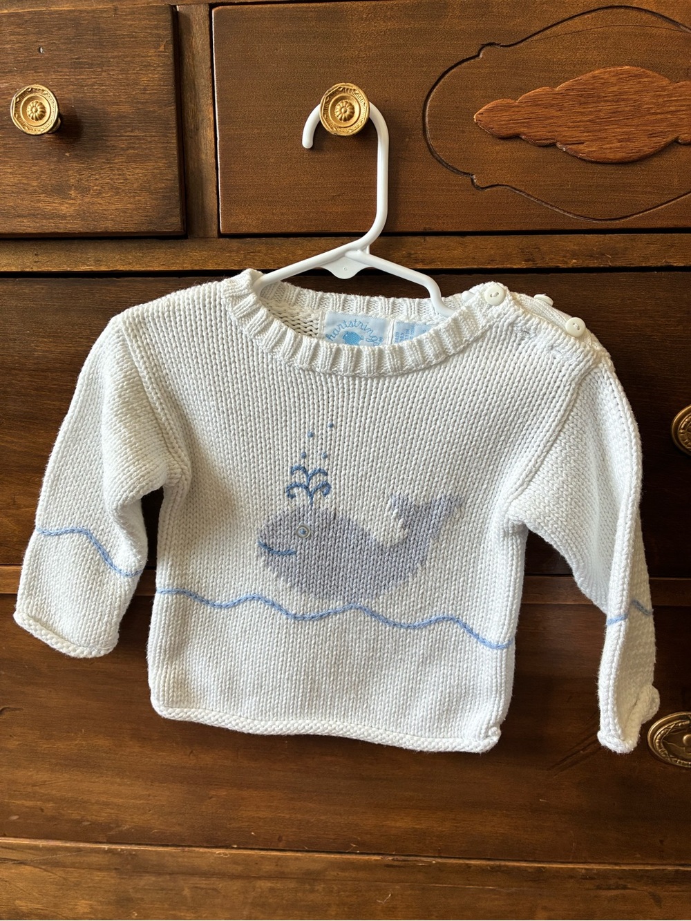 Hartstrings Baby Knit Sweater - Ivory with Light Blue Whale